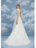 Beaded Ivory 3D Lace Tulle V Back Modern Wedding Dress